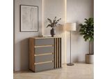 Kommode HOME AFFAIRE "LANDUVA Sideboard mit viel Stauraum, Breite 80 cm", eiche artisa, grau, B:80cm H:80cm T:34cm, Holzwerkstoff, Sideboards, Kommode, Schrank mit Schubladen und 1 Tür, Lamellen Design