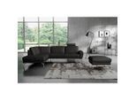 P & B , Schwarz , Leder , Echtleder , Semi-Anilinleder , L-Form, Ottomane links , 273x250 cm , Made in EU , Rücken echt ,