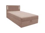 Livetastic , Hellbraun , Textil , mehrschichtige Massivholzplatte (Tischlerplatte) , H2 , 121x110x210 cm , Bettkasten, gepolstertes Kopfteil, Beleuchtung ,