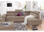 Ecksofa EXXPO - SOFA FASHION "Spring, super bequem und komfortabel mit Armteil- und Kopfteilfunktion", braun (schlamm), B:274cm H:81cm T:206cm, NaturLEDER (echtes Rindsleder) in Sitz und Rücken. Korpus in passendem Kunstleder SOFTLUX bezogen;Luxus-Microfaser (100% Polyester);Struktur ( 100% Polyester), Sofas, Ecksofa, wahlweise mit Bettfunktion und Bettkasten, L-Form