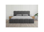 Boxxx Polsterbett, Dunkelgrau, Textil, Birke, Schichtholz, 200x200 cm, in verschiedenen Größen erhältlich, Stoffauswahl, gepolstertes Kopfteil, Bettkasten, Schlafzimmer, Betten, Polsterbetten