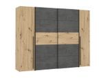 Mid.you Kleiderschrank Forte Narago, Eiche, Dunkelgrau, Metall, Kunststoff, Holzwerkstoff, 10 Fächer, 270x210x61 cm, Schlafzimmer, Kleiderschränke, Drehtürenschränke