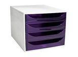 Exacompta ECOBOX Schubladenbox 4 Schubladen, Violett, A4/A4+ – Ablage für Schreibtisch & Büro