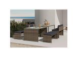 Ambia Garden Gartenmöbel-Set , Grau , Textil , 6-teilig , Füllung: Polyester,Polyester , Tische mit Glasplatte , Gartenmöbel, Gartengarnituren, Gartenmöbel-Set