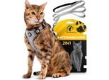 Tierhood Katzengeschirr mit Leine grau M