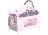 Puppenbett BAYER "Multi-Puppenbett", grau, rosa schleifen, Puppenmöbel, KinderB:37,5cm H:62cm T:65cm, Puppenbett, mit integriertem Hochstuhl, Wickelablage und Mobile, B:37,5cm H:62cm T:65cm