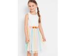 Midikleid BONPRIX, Mädchen, Gr. 92, N-Gr, ohne Ärmel, bunt (wollweiß), Obermaterial: 100% Polyester. Besatz: 100% Polyester. Futter: 100% Polyester, festlich, regular fit, Kleider Midikleid, festlicher Stil, Spitzenoberteil, mit Binde-Schleife am Rücken