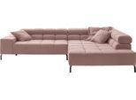 Ecksofa HOME AFFAIRE "Ancona New, wahlweise motorische Sitztiefenverstellung, auch in Cord", rosa (rosé), B:321cm T:216cm, : 88% Polyester, 12% Polyacryl, Sofas, Ecksofa, feine Steppung, mit Kopfteilverstellung, 3 Zierkissen, L-Form