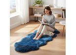 Echte schapenvacht diamantblauw Dubbele Natuurlijke Pluizige Zijdezachte Echte Wollen Tapijt