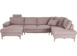 Wohnlandschaft 3C CANDY "Lecce, wahlweise PUR-Schaumstoff oder Tonnentaschenfederkern U-Form", rosa, B:339cm H:86cm T:220cm, 95% Polyester, 5% Nylon, Sofas, Wohnlandschaft, Bettkasten in Umbauecke und Longchair, sowie Querschläfer im 2-Sitzer