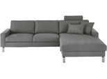 Ecksofa 3C CANDY "Lecce, wahlweise PUR-Schaumstoff oder Tonnentaschenfederkern", grau (steel), B:281cm H:86cm T:194cm, 100% Polyester, Sofas, Ecksofa, Bett im 2,5-Sitzer, teilmotorische Schlaffunktion im Longchair, L-Form