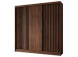 Beautysofa Schwebetürenschrank, Walnuss, Holzwerkstoff, 4 Schubladen, 240x216x61 cm, Schlafzimmer, Kleiderschränke, Schwebetürenschränke