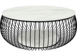 Couchtisch SALESFEVER "Coffeetable Wohnzimmertisch im minimalistischen Stil", schwarz (schwarz, weiß, schwarz, weiß), B:86cm H:35cm T:86cm, Metall, Glas, Tische, Couchtisch, 10 mm starke Klarglasplatte mit Marmordruck