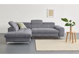Ecksofa COTTA "Chef bequem, tolle Verarbeitungsdetails, Breite 262cm, L-Form", grau (stone), B:257cm H:72cm T:206cm, Luxus-Microfaser (100% Polyester);Kunstleder Softlux;Leder Advantage (abgedecktes Spalt-Rindsleder), Rückseite mit schwarzem Spannstoff bezogen;NaturLEDER (echtes Rindsleder), Rückseite mit schwarzem Spannstoff bezogen, Sofas, Ecksofa, mit Kopfteilverstellung, edle Metallkufen, opti