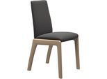 Polsterstuhl STRESSLESS "Laurel", grau (rock paloma, eiche natur), B:57cm H:92cm T:59cm, Leder PALOMA: PALOMA ist ein durchgefärbtes Semianilin-Möbelleder mit natürlicher Narbung., Stühle, Polsterstuhl, Low Back, Größe M, mit abgerundeten Beinen in Eiche natur
