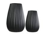 Tischvase CASABLANCA BY GILDE "2tlg. Set Vase Piega schwarz H.17 cm", schwarz, B:10,5cm H:17cm T:10,5cm Ø:10,5cm, Porzellan, Vasen, Tischvase, 2-teiliges Set aus Porzellan, schwarz