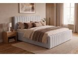 Polsterbett OTTO HOME "MOIVRE, vertikale Steppung in Rillenoptik, wahlweise mit Bettkasten", grau (silbergrau), B:201cm H:112cm L:220cm, 100% Polyester, Betten, Polsterbett, Stauraumbett, gepolstertes Kopfteil, ohne Matratze, modernes Design