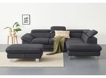 Ecksofa COTTA "Driver L-Form, B: 265 cm, moderne Couch mit Wellenunterfederung, Leder", grau (fango), B:268cm H:73cm T:214cm, Kunstleder SOFTLUX;LEDER BEEFY (ein abgedecktes Spalt-Rindsleder) im Sitz und Rücken (Korpus in Kunstleder);Luxus-Kunstleder;Leder Pampas (echtes Rindsleder) im Sitz und Rücken (Rückseite mit Spannstoff bezogen), Sofas, Ecksofa, inkl. 3x Kopfteilverstellung, optional mit Sc