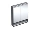 Geberit One Unterputz Spiegelschrank 505822007 75 x 90 x 15 cm, schwarz matt/Aluminium pulverbeschichtet, mit Nische und ComfortLight, 2 Türen