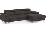 Ecksofa COTTA "Komaris L-Form,B:244cm, inkl. Kopfteilverstellung, Wellenunterfederung", braun, Sofas, B/H/T: 244cm x 72cm x 166cm, Leder PAMPAS, Recamiere rechts,mit Bettfunktion,mit Bettkasten,mit RGB-LED-Beleuchtung, Microfaser PRIMABELLE (100% Polyester);Kunstleder SOFTLUX(100%Polyurethan);Feinstruktur (100% Polyester);Kunstleder SOFTLUX/Struktur (100%Polyurethan, 90%Polyester, 10% Polyacryl),