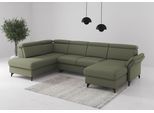 Wohnlandschaft SIT & MORE "Glendale, U-Form", grün (olive), B:321cm H:84cm T:193cm, 95% Polyester, 5% Polyamid, Sofas, Wohnlandschaft, inkl. Kopfteilverstellung,wahlweise mit Vorziehsitz und Bettkasten