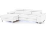 Ecksofa COTTA "Komaris L-Form,B:244cm, inkl. Kopfteilverstellung, Wellenunterfederung", weiß, Sofas, B/H/T: 244cm x 72cm x 166cm, Leder PAMPAS, Recamiere links,mit Bettfunktion,mit Bettkasten,mit RGB-LED-Beleuchtung, Microfaser PRIMABELLE (100% Polyester);Kunstleder SOFTLUX(100%Polyurethan);Feinstruktur (100% Polyester);Kunstleder SOFTLUX/Struktur (100%Polyurethan, 90%Polyester, 10% Polyacryl), Ec
