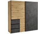 Carryhome Schwebetürenschrank, Dunkelgrau, Eiche Artisan, Holzwerkstoff, 3 Fächer, 3 Schublade(n) Schubladen, 200x200x61 cm, Typenauswahl, in verschiedenen Größen erhältlich, Schlafzimmer, Kleiderschränke, Schwebetürenschränke