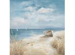 Monee Ölgemälde, Blau, Braun, Beige, Holz, Kunststoff, Tanne, vollmassiv, Strand \u0026 Meer, quadratisch, 55x55 cm, Keilrahmen, Bilder und Zubehör, Wandbilder, Ölgemälde