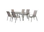 Gardenson , Braun, Silberfarben , Metall, Textil , Uni , Tisch mit Glasplatte, Tisch ausziehbar, Stühle stapelbar ,