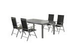 Gardenson , Schwarz, Silberfarben , Metall, Textil , Uni , Tisch ausziehbar, Stuhl klappbar, Tisch mit Glasplatte, platzsparend verstaubar, Rückenlehne mehrfach verstellbar ,