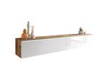 P & B Lowboard D180, Eiche Wotan, Weiß Hochglanz, Kunststoff, kaltweiß, 180x30x33 cm, Fsc, Made in EU, stehend, hängend, Beleuchtung, in verschiedenen Holzdekoren erhältlich, Wohnzimmer, Wohnwände, Lowboards, Lowboards stehend