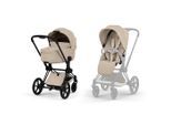 cybex Platinum Kombikinderwagen Priam Comfort Matt Black, Beige, Textil, 3-teilig, 60x99-109x83-92 cm, CE, Feststellbremse, Federung, 5-Punkte-Gurt, für Babyschale geeignet, Griff in Lederoptik, abnehmbarer Schutzbügel, zusammenfaltbar mit Babywanne auf dem Gestell,5-Punkt-Gurt, Schutzbügel abnehmbar, Sitz umsetzbar, Sportsitz verlängertem Verdeck,Matratze, zusammenklappbar, Bezug abnehmbar und wa