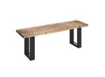 Ambia Garden Gartenbank, Teak 01, Holz, Metall, Akazie, massiv, 3-Sitzer, 200x45x40 cm, Fsc, Gartenmöbel, Gartenbänke