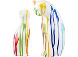 Skulptur GILDE "2tlg. Set Figur Katze Colori weiß", bunt (weiß), B:14cm H:22cm T:8cm, Keramik, Dekofiguren, Skulptur, Tierfigur Wohnaccessoire Designkatze jugendliche farbenfrohe Deko