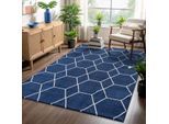 Muratap Trellis uni effen laagpolig vloerkleed modern navy- 140x200 cm