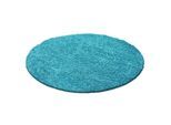 Muratap Basic rond shaggy vloerkleed turquoise hoogpolig- 200 cm rond