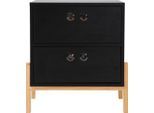 Kommode MÖBILIA "Melia", schwarz (schwarz, natur), B:50cm H:55cm T:35cm, MDF, Massivholz, Sideboards, Kommode, Beine aus massiver Pinie