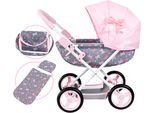 Puppenwagen BAYER "Cosy", rosa (grau, rosa mit schleifen), Puppenwagen, KinderB:34cm H:58cm T:63cm, Kunststoff, Metall, Stoff, Puppenwagen, mit Wickeltasche, B:34cm H:58cm T:63cm