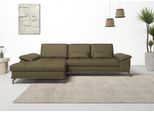 Ecksofa OTTO HOME "Costello L-Form, B: 301cm, Sitztiefen & Armteilverstellung, Federkern", grün (olive), B:301cm H:89cm T:176cm, Luxus-Microfaser (90% Polyester, 10% Polyamid);Samtoptik (100% Polyester), Sofas, Ecksofa, 3 Nierenkissen, optional Schlaffunktion & Bettkasten