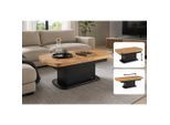 Livetastic Couchtisch, Schwarz, Eiche, Holz, Eiche, oval, Sockel, 75x51-79.9x135-160 cm, ausziehbar, höhenverstellbar, einfacher Aufbau, Wohnzimmer, Wohnzimmertische, Couchtische, Couchtische höhenverstellbar