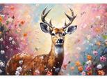 Leinwandbild BÖNNINGHOFF "Wandbild HIRSCH IN BLUMEN 60x90 cm – Leinwandbild Keilrahmen Deko", bunt (farbe bild(er): weiß, braun, gelb, orange, blau), B:90cm H:60cm T:1,8cm, Canvas, MDF, Bilder, Leinwandbild, auf Keilrahmen gespannt