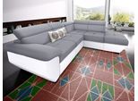 Ecksofa COTTA "Speedway L-Form, B: 262cm, moderne Couch, bequeme Wellenunterfederung", grau (weiß, grau), B:262cm H:79cm T:102cm, Kunstleder SOFTLUX / Struktur (100% Polyester);Edles Flachgewebe (100% Polyester) / Feine Struktur (100% Polyester);Kunstleder SOFTLUX / Luxus-Microfaser (100% Polyester), Sofas, Ecksofa, Kopfteilverstellung, optional Schlaffunktion & Bettkasten
