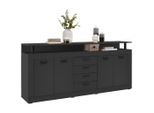 Xora Sideboard, Anthrazit, Holzwerkstoff, 2 Fächer, 4 Schublade(n) Schubladen, 195x88x38 cm, Wohnzimmer, Kommoden & Sideboards, Sideboards
