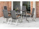 Garten-Essgruppe MERXX "Ferrara", grau, B:62cm H:116cm T:101cm, Edelstahl, FSC-zertifiziertes Massivholz, Polyester, Sitzmöbel-Sets, Garten-Essgruppe, 6 Klappsessel mit Tisch