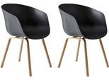 Schalenstuhl SALESFEVER "Lund Designer Esszimmerstuhl im 2er-Set", schwarz (schwarz, holzfarben), B:54,5cm H:77,5cm T:54cm, Kunststoff, Stühle, Schalenstuhl, Zweier-Set: Metallbeine mit edler Holzoptik