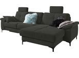 Ecksofa 3C CARINA "Burnaby bequem und modern, Breite 296cm, 12cm hoher Fuß, L-Form", grau (graphit), B:296cm H:87cm T:162cm, Chenille-Optik (59, 7% Polyester, 34, 4% Polyacryl, 5, 9% Viskose), Sofas, Ecksofa, 2 Kopfstützen, optional mit Schlaf- und motorischer Relaxfunktion