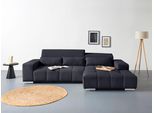 Ecksofa COTTA "Orion L-Form, B: 307 cm, moderne Steppung, bequeme Wellenunterfederung", schwarz, B:307cm H:73cm T:186cm, 90% Polyester, 10% Polyamid, Sofas, Ecksofa, 2x Kopfteilverstellung & 3 Nierenkissen