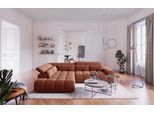 Ecksofa COTTA "Orion L-Form, B: 310 cm, moderne Steppung, bequeme Wellenunterfederung", braun (cinnamon), B:310cm H:70cm T:225cm, 100% Polyester, Sofas, Ecksofa, Kopfteilverstellung & 5 Nierenkissen