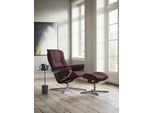 Relaxsessel STRESSLESS "Mayfair", rot (bordeaux batick), B:79cm H:102cm T:73cm, Leder BATICK: BATICK ist ein leicht korrigiertes, durchgefärbtes und genarbtes Möbelleder, bei dem die meisten Unebenheiten und Spuren in der Regel entfernt wurden., Sessel, Relaxsessel, mit Cross Base, Größe S, M & L, Holzakzent Braun