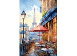 Leinwandbild BÖNNINGHOFF "Wandbild CAFE IN PARIS 60x90 cm – Leinwandbild Keilrahmen Deko modern", rot (farbe bild(er): rot, blau), B:90cm H:60cm T:1,8cm, Canvas, MDF, Bilder, Leinwandbild, auf Keilrahmen gespannt